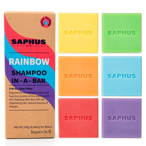 SAPHUS 6Pcs Shampoo Bars for Hair (8.46oz), Shampoo Soap Bar Set for Women and Men Travel, Natural Ingredients, Sulfate Free Solid Shampoo for Dandruff, Oily Hair, Rainbow
