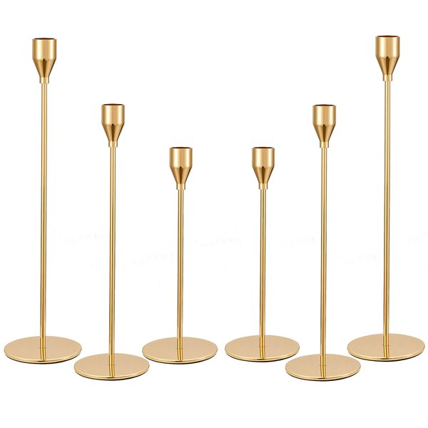 joybest Candle Holder Set of 6, Gold Candlestick Holders for Taper Candles, Taper Candle Holders Fits 3/4 Inch Candle for Wedding, Party, Anniversary or Home Decor
