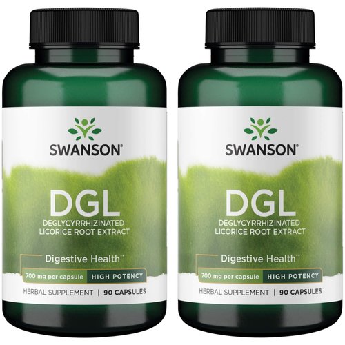 Swanson High Potency DGL (Licorice) - Herbal Supplement Promoting Digestive Health '&' GI Tract Support - Natural Stomach Soother Made with Licorice Root Extract - (90 Capsules, 750mg Each) 2 Pack