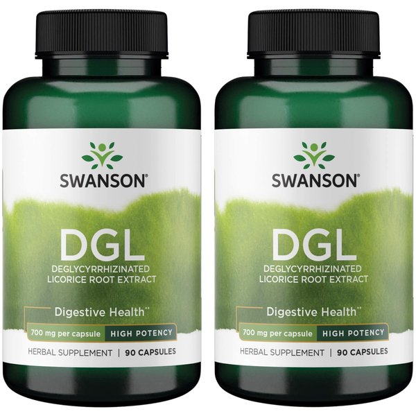 Swanson High Potency DGL (Licorice) - Herbal Supplement Promoting Digestive Health '&' GI Tract Support - Natural Stomach Soother Made with Licorice Root Extract - (90 Capsules, 750mg Each) 2 Pack