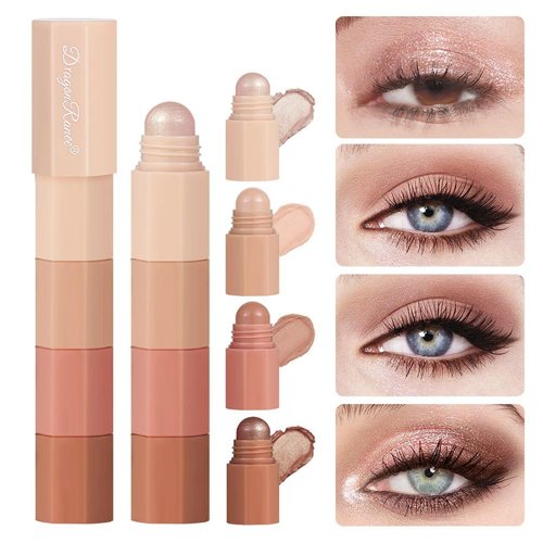 Blopuivo 4-in-1 Nude Cream Eyeshadow Stick,Matte Eye Shadow Face & Eye Highlighter Pen Matte Nude Eye Makeup, Highly Pigmented Eyeshadow (B)
