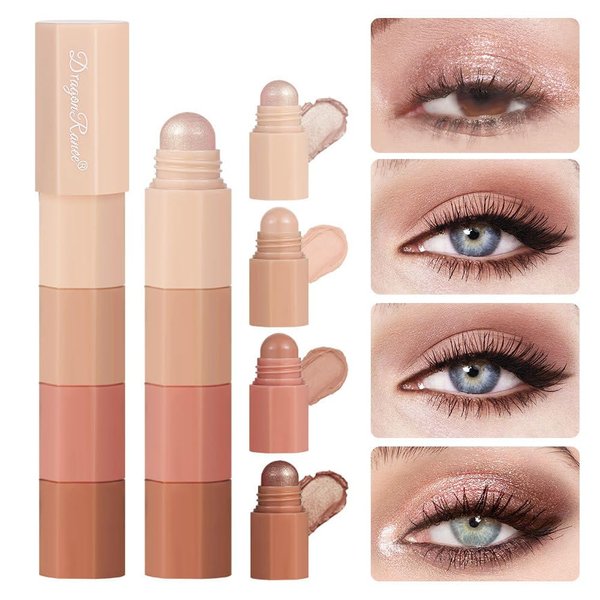 Blopuivo 4-in-1 Nude Cream Eyeshadow Stick,Matte Eye Shadow Face & Eye Highlighter Pen Matte Nude Eye Makeup, Highly Pigmented Eyeshadow (B)