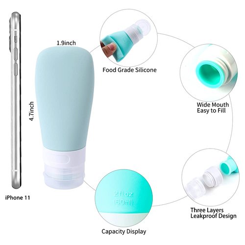 INSFIT Travel Bottles for Toiletries, TSA Approved 2oz Travel Size Bottles Leak Proof Travel Containers for Toiletries, Refillable Travel Accessories for Shampoo Body Wash Liquids 4 Pack