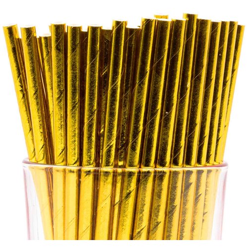 Pack of 300 Gold Foil Biodegradable 4-Ply Paper Drinking Straws (Compostable, Non-toxic, BPA-free)