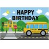 LLMSIX Wheels on The Bus Birthday Decorations School Bus Birthday Party Decorations Yellow School Bus Birthday Party Decoration Backdrop Banner for Boys Girls Birthday Favor Car Bus Train Theme Party