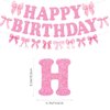 Pink Bow Birthday Party Decorations, Girls Birthday Decorations, Includes Tablecover, Glitter Bow Happy Birthday Banner Garland, Latex Balloon, Cake Topper&Cupcake Topper for Bridal Bow Party Supplies