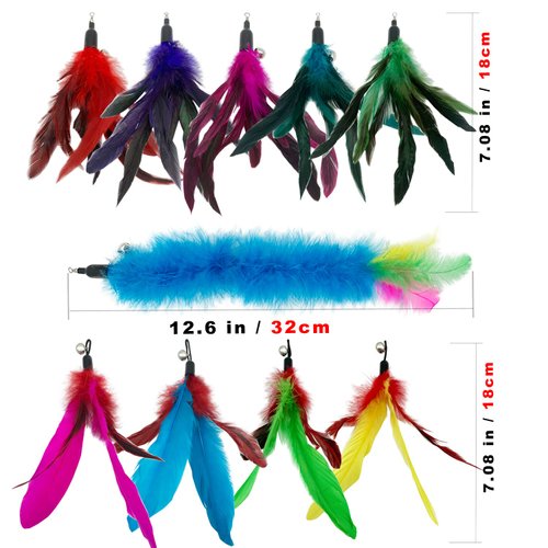 CATENESS Cat Feather Toy Refill Cat Feathers Wand Replacement, 10 PCS Feather Cat Toy Refills, Interaction Feather Cat Toy for Indoor Cats