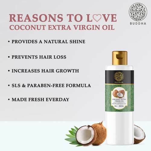 Buddha Natural Coconut Oil Cold Pressed Extra Virgin (150 Ml) - For Skin, Hair And Baby Gentle Skin Care - 100% Chemical Free
