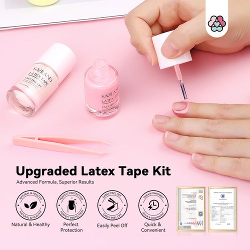 SAVILAND Liquid Latex for Nails, 20ML Latex Nail Polish Barrier Peel Off with Tweezer, Cuticle Guard Skin Barrier Nail Protector Pink White Nail Tape for Nail Art Tools Manicure Set for Salon Home