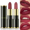 Jeffbaubl 2 Pcs Matte Lipstick,Velvet Matte Lip Sticks,Red Velvet Lipstick,Smudge Proof Long Lasting Lipstick,Waterproof Non-Stick Cup Lip Stain for Women Girls(Dark Red+Bean Paste Red)