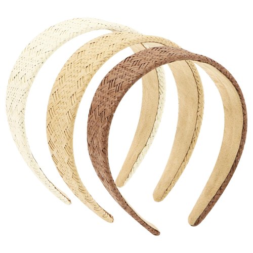 Ondder 3 Pack Straw Headbands for Women & Girls Raffia Wide Headbands Boho Rattan Hair Accessories Beach Non Slip