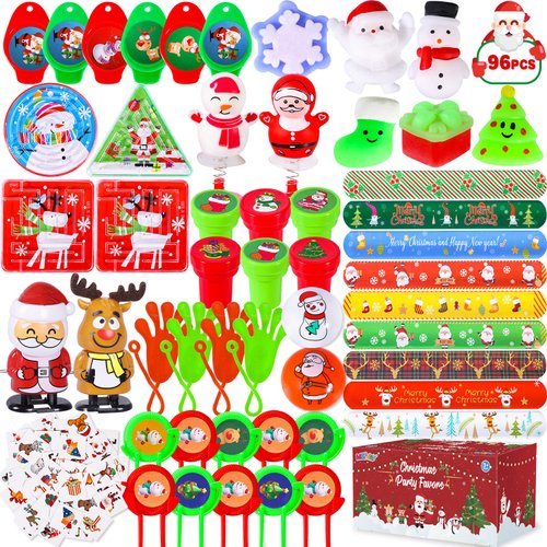 MGparty 96Pcs Christmas Party Favors for Kids - Stocking Stuffers, Pinata Stuffers, Classroom Rewards, Carnival Prizes, Treasure Box Toys, Christmas Goodie Bag Fillers, Christmas Party Supplies