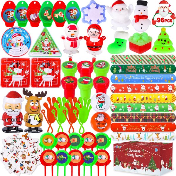 MGparty 96Pcs Christmas Party Favors for Kids - Stocking Stuffers, Pinata Stuffers, Classroom Rewards, Carnival Prizes, Treasure Box Toys, Christmas Goodie Bag Fillers, Christmas Party Supplies
