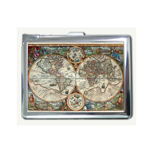 Antique Nova World Map Regular Cigarette Case with Built-in Lighter