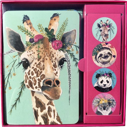 OCS Flower Crown Friends Window Boxed Set of Note Cards with Stickers, 12 ct