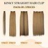 Hanne Fashion Kinky Straight Clip in Hair Extensions for Black Women Yaki Straight Clip Ins Full Head Highlights Synthetic Hair (22 Inch, Highlights 1B/27)