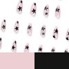 Maigitur Black Star Press on Nails Medium Almond Fake Nails with Design Rhinestone Stick on Nails Acrylic Nails Star False Nails Glossy Natural Nude Glue on Nails for Women Girls Manicure 24Pcs