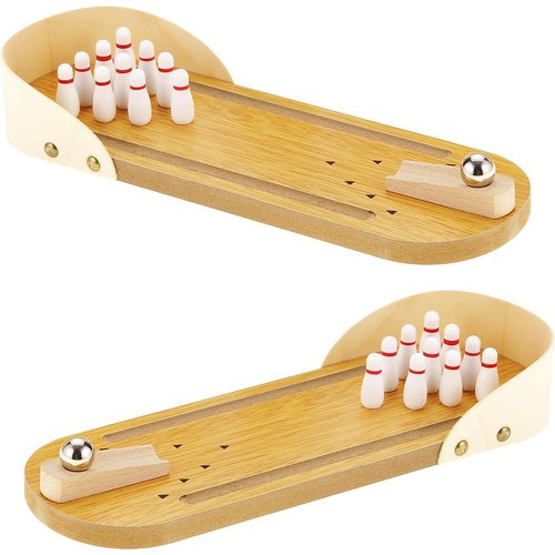 2 Pack Mini Bowling Set Wooden Table Top Mini Arcade Game Toy Portable Tiny Bowling Office Desk Stress Relief Desktop Gift for Kids and Adults Fun Gag Toys
