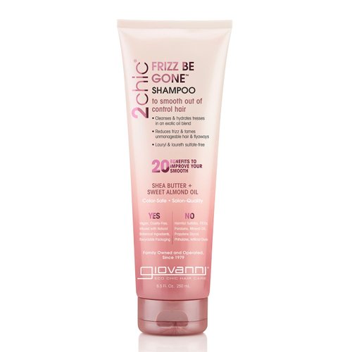 GIOVANNI 2chic Frizz Be Gone Shampoo - Anti Frizz Natural Hair Smoothing Formula with Shea Butter & Sweet Almond Oil, Macadamia, Coconut, Sulfate & Paraben Free, Color Safe - 8.5 oz