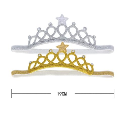 HLLMX 2 PCS Baby Girls Super Elastic Tiara Birthday Crown Headband Birthday Rhinestone Crown Headbands for Princess Girl Birthday Tiara Crown Headband Set Prom King Crown Hair Accessories