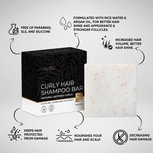 VALITIC Curl Defining Shampoo Bar for Frizzy, Curly Hair - Vegan, Eco-Friendly with Vitamin C & Keratin