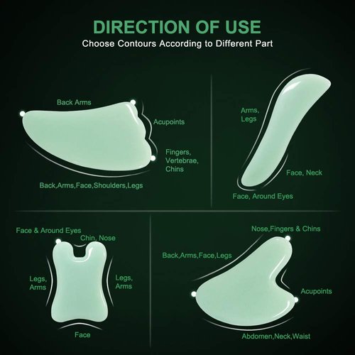 airogym Guasha Massage Tool，Natural Stone Gua Sha Board, 4PCS Guasha Stone Scraping Massage Sets for SPA Acupuncture Physical Therapy Muscle Knots Facial Caring Point Treatment Lymphatic Drainage