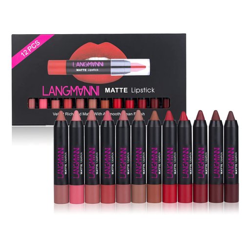 EnMart 12Pcs Matte Lipstick Set, Lipliner Kit, Waterproof Non-Stick Lipstick Nourishing Velvet Dye Nude Makeup Lip Gloss, Crayon Long-lasting Cosmetics Beauty Lipsticks Red Tint Nude Batom Makeup Pen