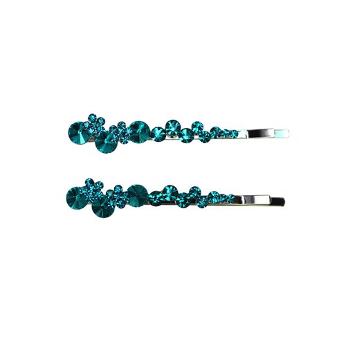 Faship A Pair Of Malibu Blue Premium Rhinestone Crystal Floral Hair Clips Pins 2 Pcs