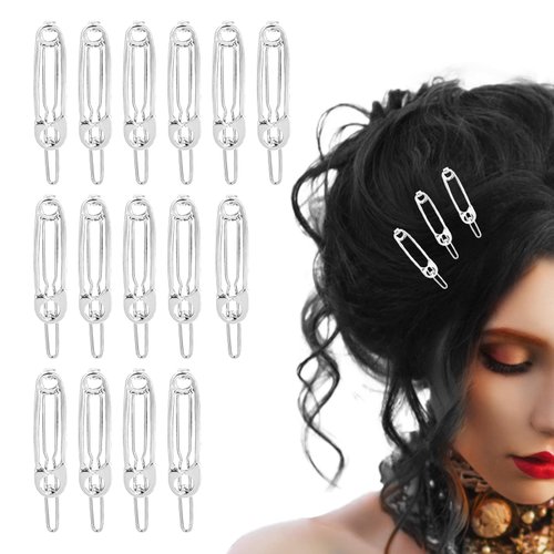 Bewudy 15 Pcs Hair Clips, Safety Pin Shape Hair Clips for Women, Goth Hair Accessories, Hair Pins for Girls Women(Sliver)
