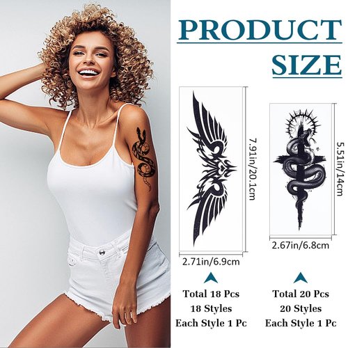 CRASPIRE 38 Sheets Snake Temporary Tattoos Totem Rose Flower Black Snake Paper Temporary Removable Tattoo Stickers Paper Waterproof Long Lasting Makeup Tattoos Stickers for Body Arm Neck Back Leg Art