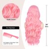 Ninroc Pink Wigs For Women, Long Wavy Pastel Pink Wig Middle Part Natural Looking Heat Resistant Synthetic Wig for Daily Party Use 26 inches