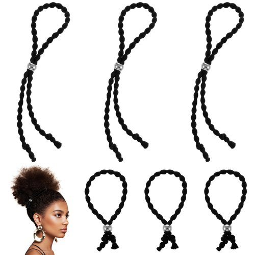 6 Pcs Adjustable Hair Ties for Thick Hair Afro Puff Ponytail Holders Adjustable Puff Cuff Natural Hair Ties Headband for Dreadlock Loc Hair Band for Braids Curly Pineapples Kinky Hair No-Slip Design