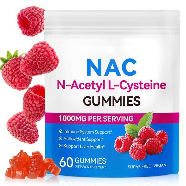 Ruduwu NAC Gummies for Kids & Adults, Sugar-Free NAC Supplement, N-Acetyl Cysteine Lung & Liver Health, Antioxidants & Immune System, 60 Count