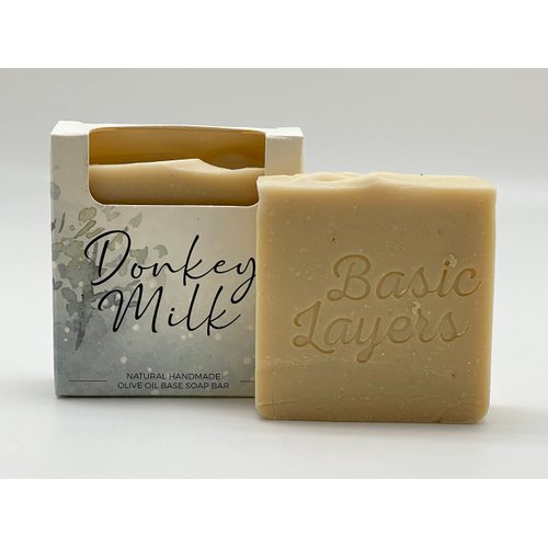 Basic Layers Olive Oil Soap Bar – Handmade Natural Soap Bar with [Volcanic Pink Clay] – Scented Moisturizing Soap Bar for Hands, Face and Body – 90g Face and Body Soap Bar for Men and Women (Donkey Milk)