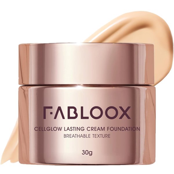 FABLOOX Cellglow Lasting Cream Foundation Makeup, For light fair medium skin with Buildable Medium to Full Coverage, Skincare Makeup Hybrid, Lightweight and Nourishing Formula, Radiant Finish, Vegan