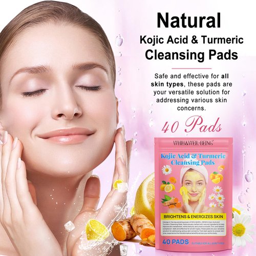 Turmeric Kojic Acid Cleansing Pads with Vitamin B5, Vitamin C, Kojic Acid and Turmeric Cleansing Pads, Turmeric Kojic Acid Pads, Turmeric Cleansing Pads for Face (2PACK)