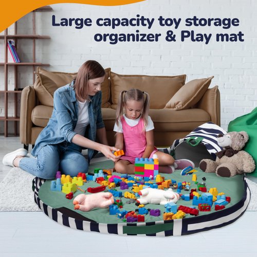 Daneey 2-in-1 Toys Organizer Storage & Play Mat for Room and Travel, Kids Storage Organizer for Toys, Playroom Organization and Storage for Boys and Girls