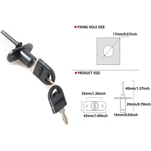 HOWDIA 2 Pcs - Drawer Lock Cabinet Locks with Keys, Zinc Alloy Desk Locks File Cabinet Lock for Wardrobe Furniture Locker Showcase with 2 Key 16mm (Black)