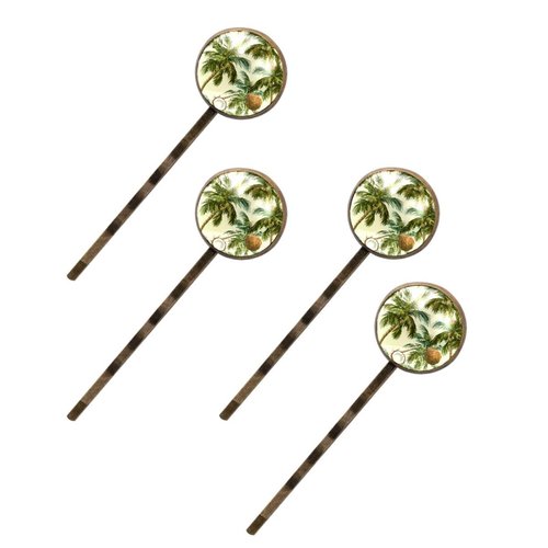 4 PCS Women’s Hair Barrettes, Summer Coconut Palm Tree Tropical Forest Long Bobby Hair Pins for Girls, Stainless Steel Hair Clips Headwear Styling Tools Hair Accessories