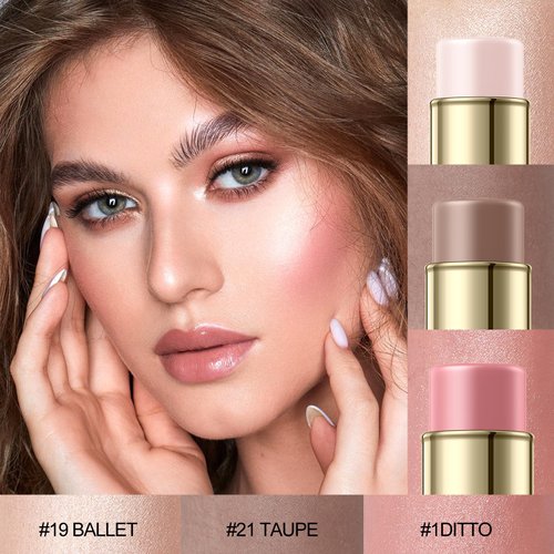 FALOCUTUS 3 Pcs FAIR-COOL Contour Stick Set,Cream Blush & Highlighter Bronzer Pen,Long Lasting & Smooth Natural Face Contouring Illuminator,Professional Makeup Kit for All Skin