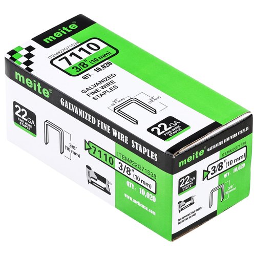 meite 22G71S38 22 Gauge 71 Series 3/8" Crown Wide 3/8" Leg Length Galvanized Staples for Upholstery Stapler 10,020 PCS/Box (1 Box)