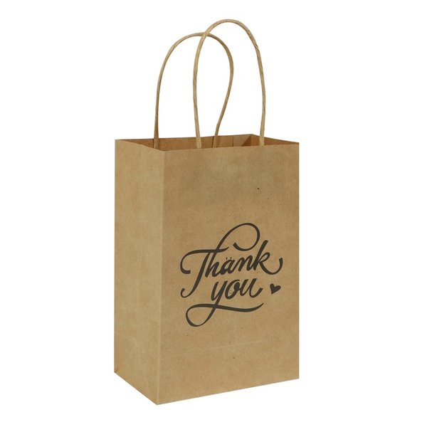 50 Pack 5.25x3.25x8 inch Plain Brown Small Gift Paper Bags with Handles Bulk, bagmad Kraft Paper Bags, Party Favors Grocery Retail Shopping Bags, Craft Bags Cub Sacks (Natural 50pcs) (Thank You-Brown)