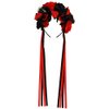 Atoden Flower Crown Day of the Dead Rose Headbands Skull Floral Crown Mexican Headpiece with Ribbon for Women Girls Black Red