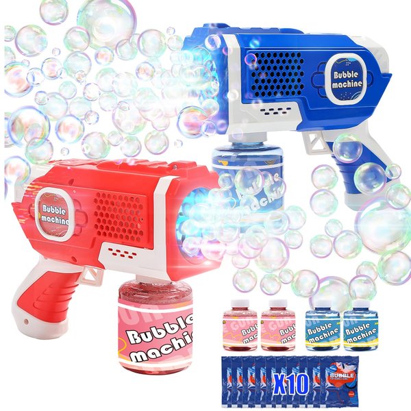 EagleStone 2 Bubble Guns Machine for Kids,8 Hole Light Up Bubble Maker with 4 Refill Solution and 10 Bubble Concentrate for Toddlers,Party Favors Birthday Fun Gifts for Girl Boy Outdoor Toy