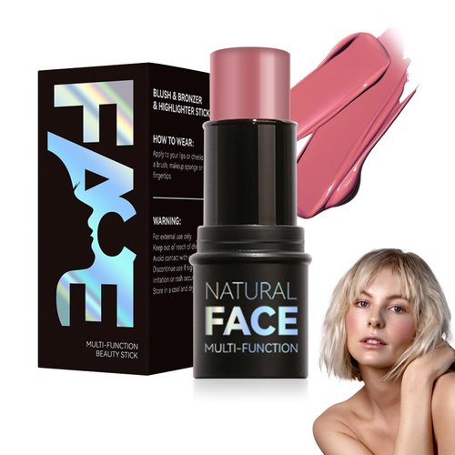 Cream Blush Stick with Brush,Waterproof Multi Cream Blush Stick Makeup,Lightweight,Long-lasting,Easy To Use,2 in 1 Multi Stick Blush for Cheeks & Lip Tint & Eyeshadow Makeup,Suitable for All Skin F5