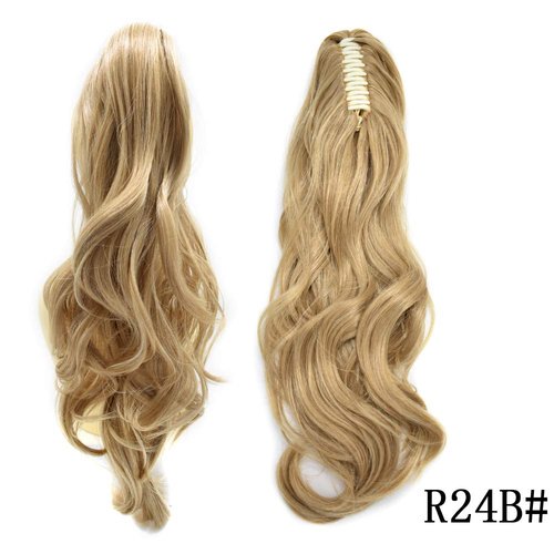 LYRICAL HAIR Synthetic Claw Ponytail Hairpieces For White Women 22" Long Curly Messy Wavy Jaw Clip In Pony Tail Hair Extension (R24B Pale Golden Blonde)