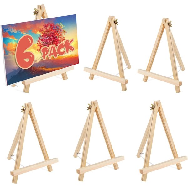 6 Pack 9 Inch Wood Easels, Easel Stand for Painting Canvases, Tripod, Kids Student Tabletop Easels for Painting, Art Craft Painting Easel Stand for Artist Adults Students