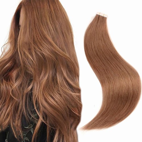 Sixstarhair Tape In Hair Extensions 18 Inch Thick Full Red Brown Hair Tape In Extensions Silky Straight Remy Human Hair Extensions [Color 30#-18 inch]