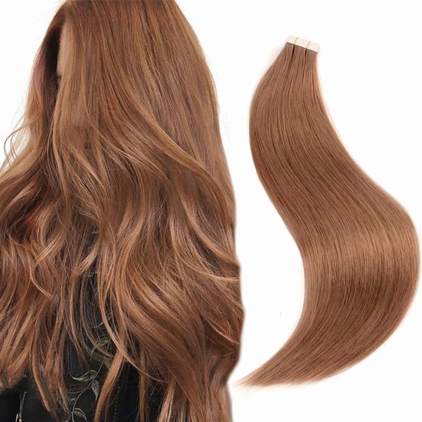 Sixstarhair Tape In Hair Extensions 18 Inch Thick Full Red Brown Hair Tape In Extensions Silky Straight Remy Human Hair Extensions [Color 30#-18 inch]