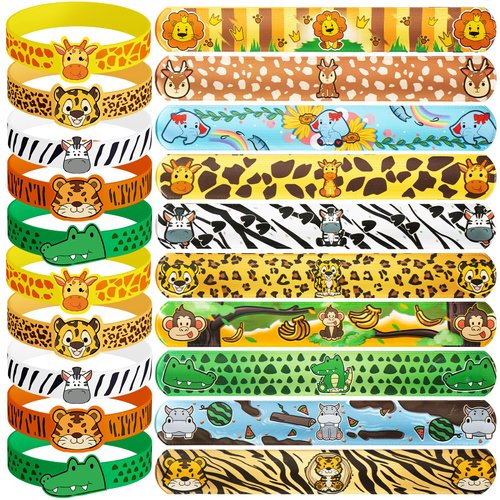 DMIGHT Jungle Safari Party Favors 30 Pcs Wild Animals Slap Bracelets and Rubber Wristband for Kids Birthday Gifts, Wild Theme Party favors for Kids Birthday Party Jungle Safari Party Supplies